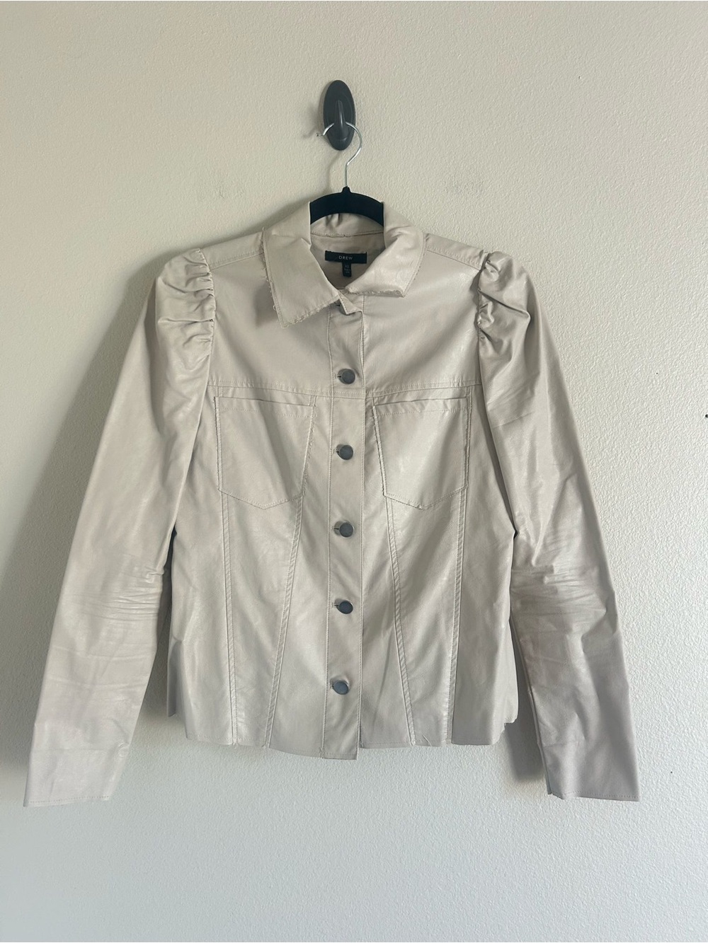 Drew Beige Viscose Faux Leather Jacket size XS raw hem